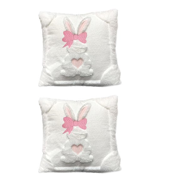 BQBQERT Set of 2 Festive Embroidered Rabbits and Bowknot Easter Pillow Case Zippered Closure Cushion Cover for Sofa Bed Car Deco