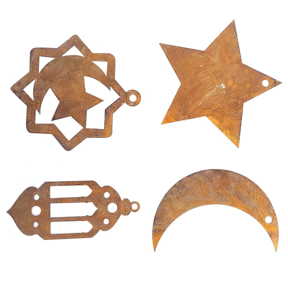 BQBQERT Set of 4 Hanging Rusted Star Pendant Outline Perfect for Rusty Porch and Garden Sculpture Decoration