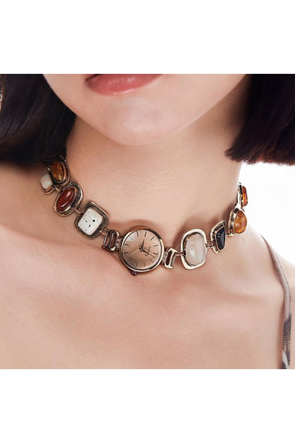 Sophisticated Clock Pendant Necklace with Colorful Gemstones Unique Fashion Jewelry for a Distinctive Fashion Statement