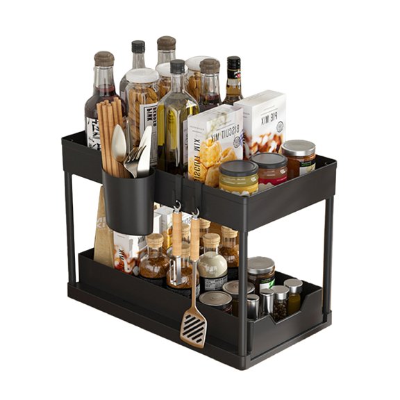 BQBQERT Space Saving 2 Layers Under Sink Storage Rack Kitchen Supplies with Extendable Functionality for Household Use