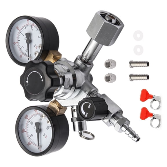 BQBQERT Stainless Steel Beer Brewing Equipment CO2 Regulator Double Stage Carbon Dioxide Pressure Reducing 5/16in