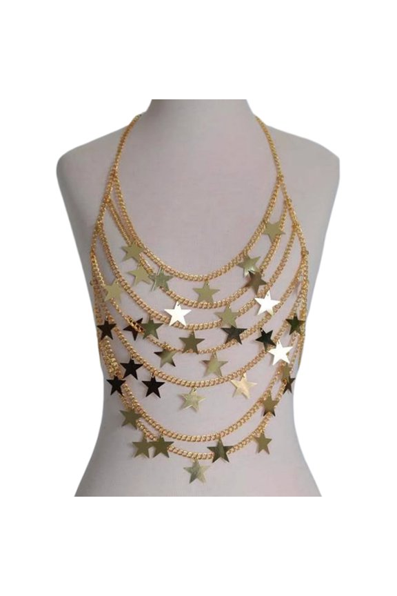 Star Sequins Layered Body Chains Chest Chains Raves Party Costumes Body Jewelry Accessories for Women Clubwear