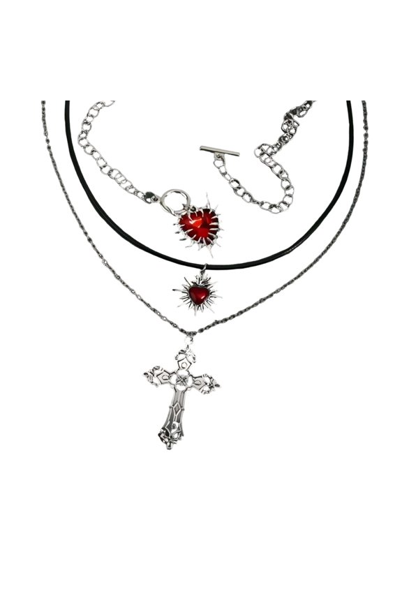 Sturdy Alloy Gothic Styles Layer Necklace For Fashionable Look With Heart Crosses Detail