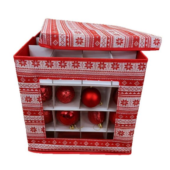BQBQERT Sturdy Nonwoven Fabric Christmas Ball Storage Case Having Adjustable Dividers And Visible Label Slot