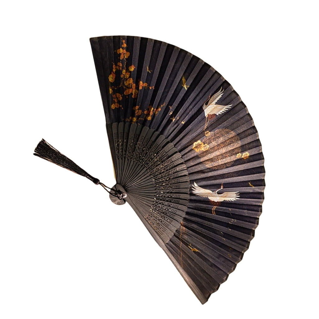 BQBQERT Traditional Handheld Folding Fan Feature Cranes Pattern Chinese ...