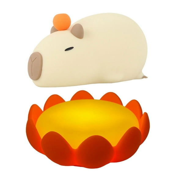BQBQERT USB Rechargeable Silicones Night Light LED Flower Base Capybara Figurine Night Lamp for Home and Office Decoration