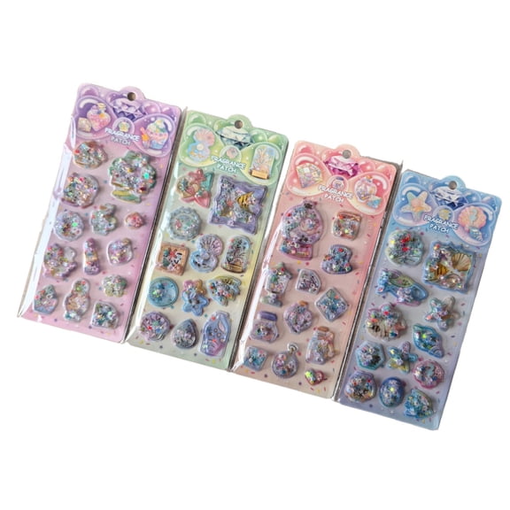 BQBQERT Water Filled Embossed PVC Sticker Glittering Sequins Drift Sand Sticker for Room Decoration Classroom Rewarding