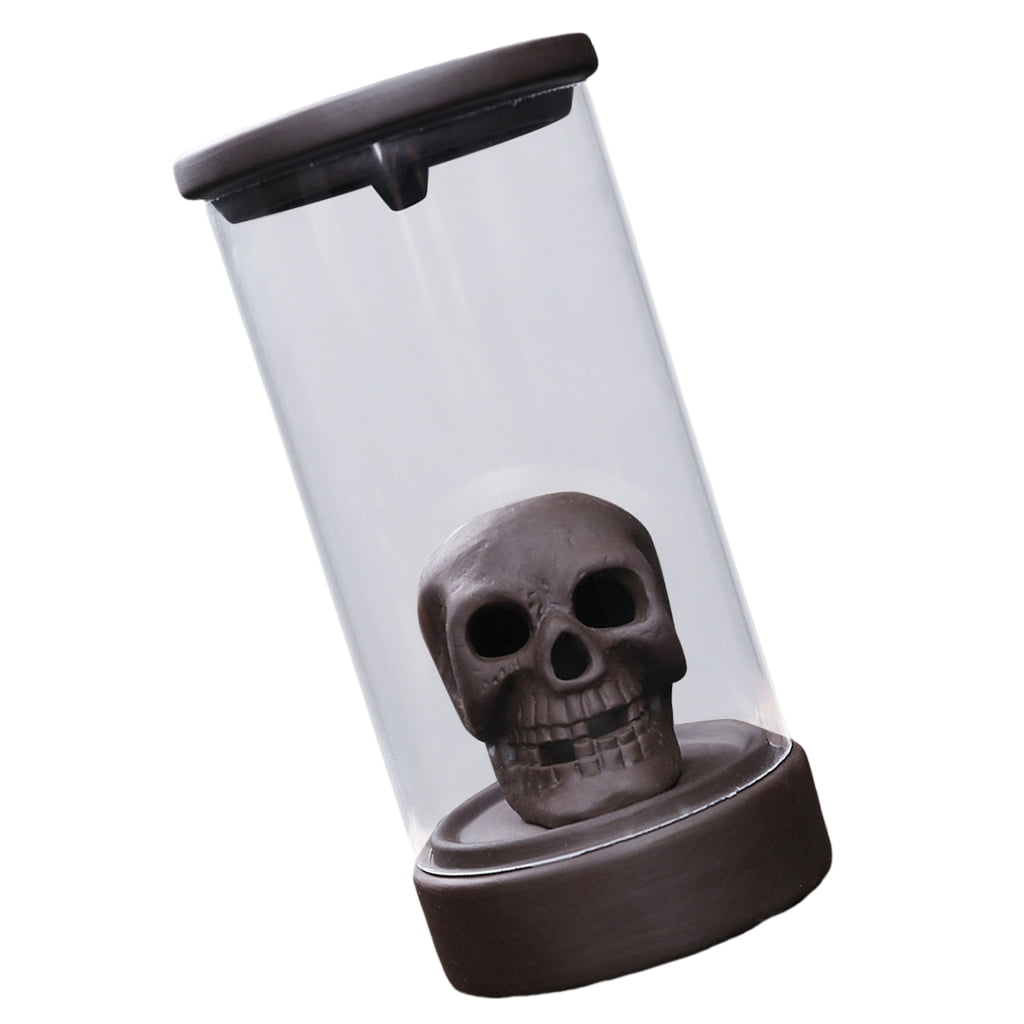 BQBQERT Waterfall Incenses Cones Holders Ceramics Skull with LED Light Windproof Lampshade Backflow Censers Home Decors