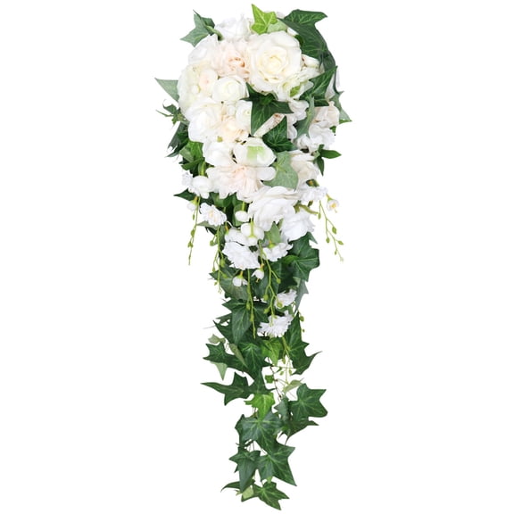 BQBQERT Waterfall Wedding Bouquet Bridal Artificial Roses Bouquet Lace Decoration Simulation Wedding Flowers