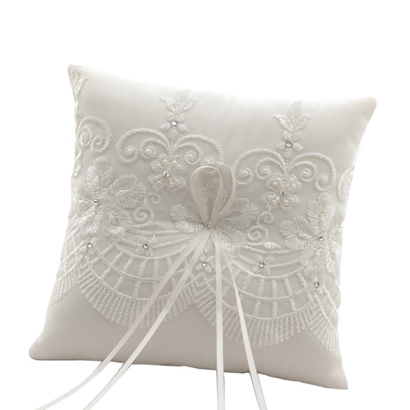 BQBQERT Wedding Rings Bearer Pillow Soft Cushion Bows Rhinestones Studded for Bridal & Banquets Rings