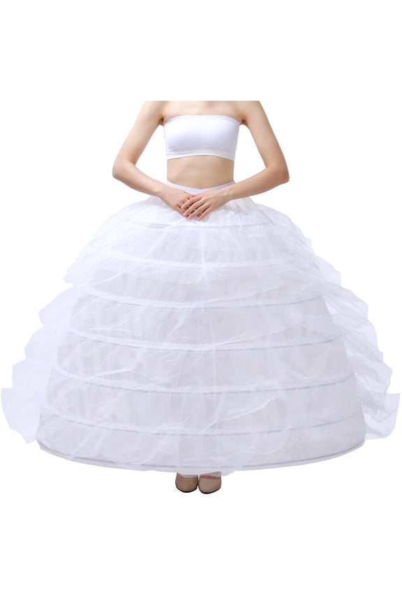 Women 7 Hoop Floor Length A-Line Petticoat Drawstring Waist Crinoline Skirt Slips Underskirt for Ball Gown Wedding Dress
