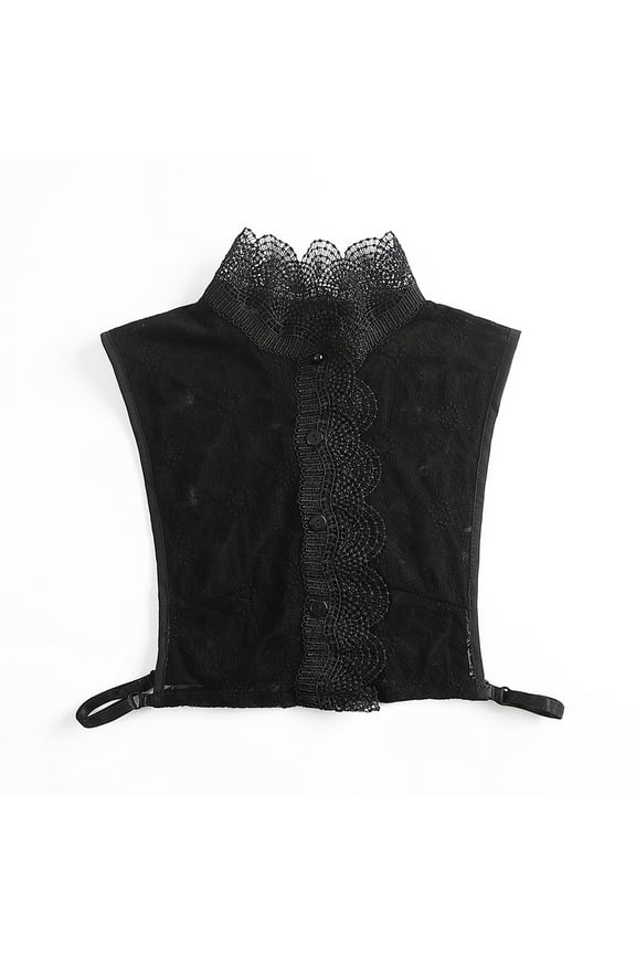 Women European Vintage Black Half Shirt Floral Lace Splicing Detachable Hollow Out Ruffled Stand-up False Collar