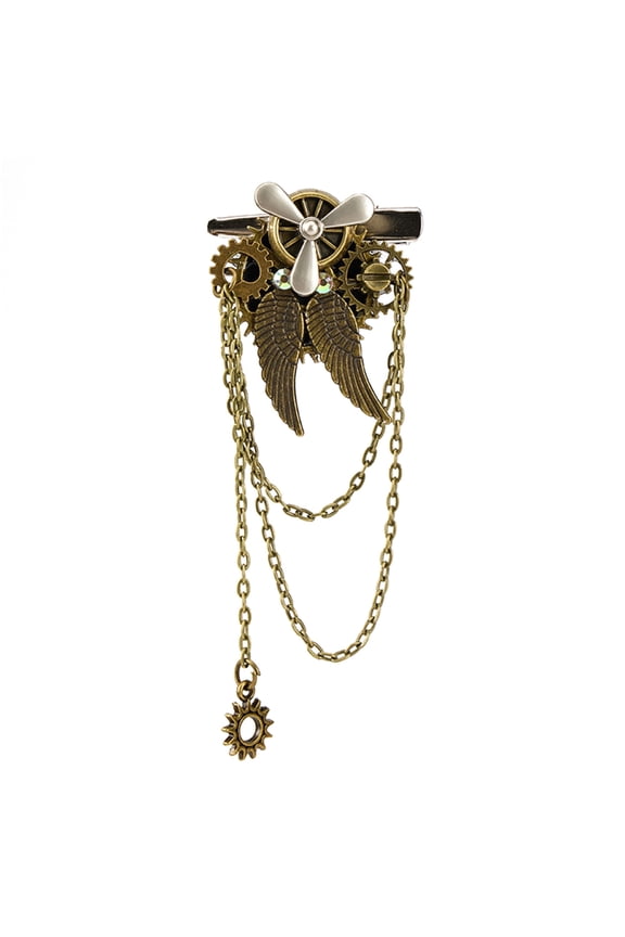 Women Hair Jewelry With Brass Propeller And Intricate Gear Detail Adjustable Chain Clip Accessory
