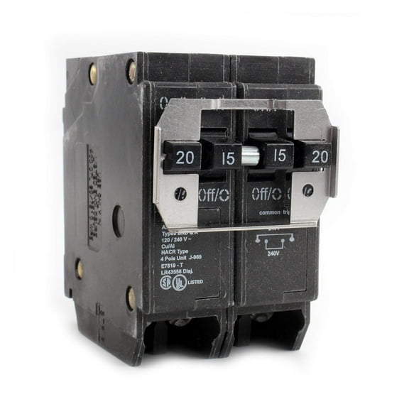 BQC220215 Quadplex Circuit Breaker, 20-Amp, 2-Pole & 15-Amp, 2-Pole, 120/240-Volt