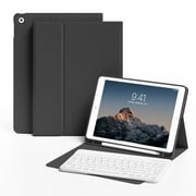 BQDIYOO Keyboard Case for iPad 9th Generation / 8th Generation / 7th Generation 10.2 inch 2021/2020/2019, Magnetic Detachable Bluetooth Keyboard & Soft Slim Protective Case with Pencil Holder, Black