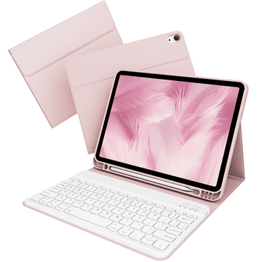 BQDIYOO Keyboard Case for iPad Air 11 Inch (2025 M3/2024 M2, 7th/6th Gen), for iPad Air 5th /4th Generation 10.9 Inch 2022/2020, Soft TPU Cover, Magnetic Detachable Bluetooth Keyboard, Pink
