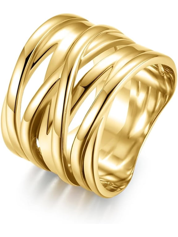 Intertwined Crossover Chunky Statement Ring for Women, Stainless Steel Wide Index Finger Band, Party Concert Everyday Style