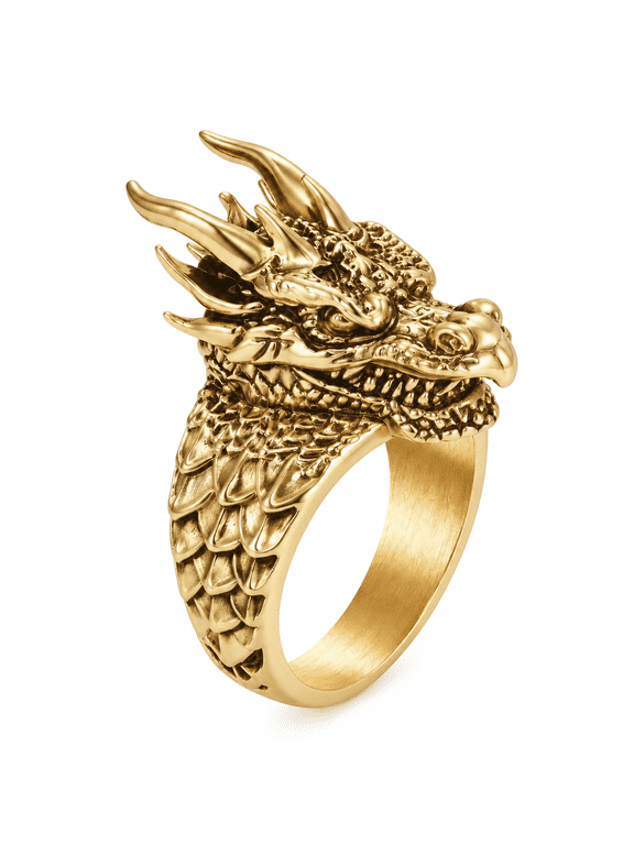 Men Dragon Head Statement Ring in Stainless Steel, 7-13, with Sculpted Creature Head for Themed Gatherings, Evening Looks, and Holiday Gifts for Friends