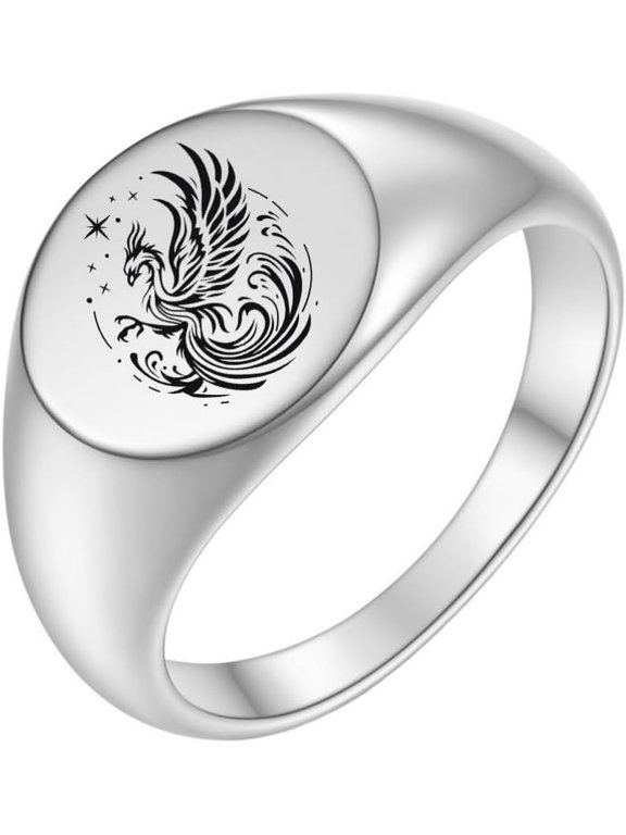 Men Women Stainless Steel 12MM Classic Round Smooth Ethnic Style Phoenix Ring