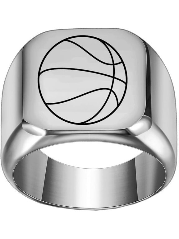 Men Women's 18mm Basketball Stainless Steel Ring Minimalist Personalized Vintage Band