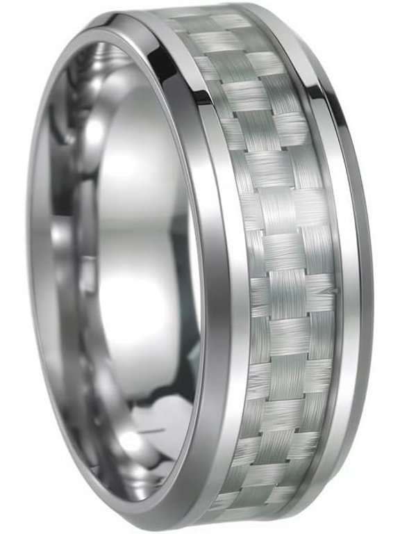 Men's 8mm Stainless Steel Ring, Centre Carbon Fiber Design , Party Concert Everyday Style