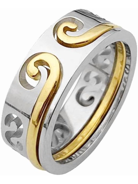 Men's Cloud Swirl Golden Hoop Amulet Ring, Stainless Steel Modern Statement Band, Smooth Side Edge Design, Party Concert Everyday Style