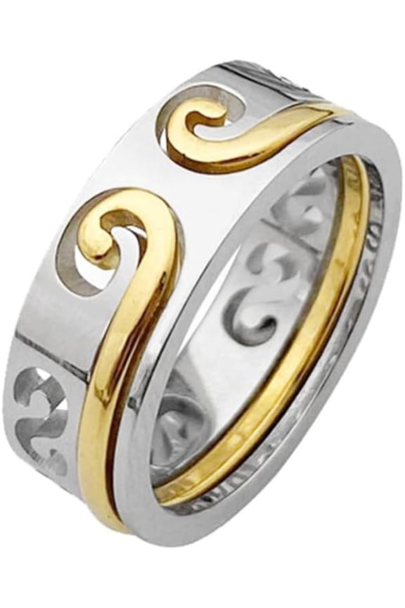 Men's Cloud Swirl Golden Hoop Amulet Ring, Stainless Steel Modern Statement Band, Smooth Side Edge Design, Party Concert Everyday Style