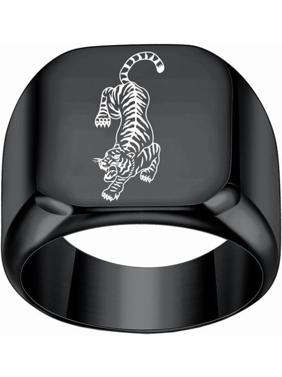 Men's Square Animal Tiger Stainless Steel Ring Personalized Vintage Band