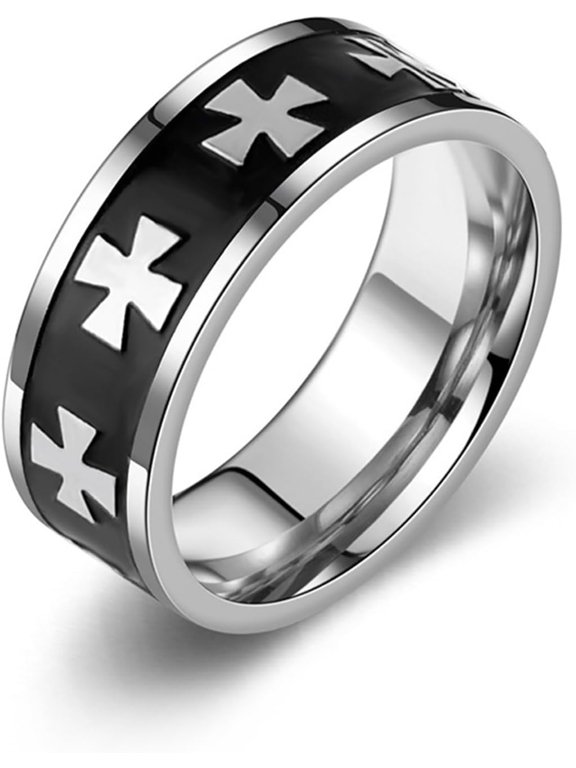 Men's Staineless Steel Cross Biker Ring, Medieval Crusader Greek Cross Fit Band