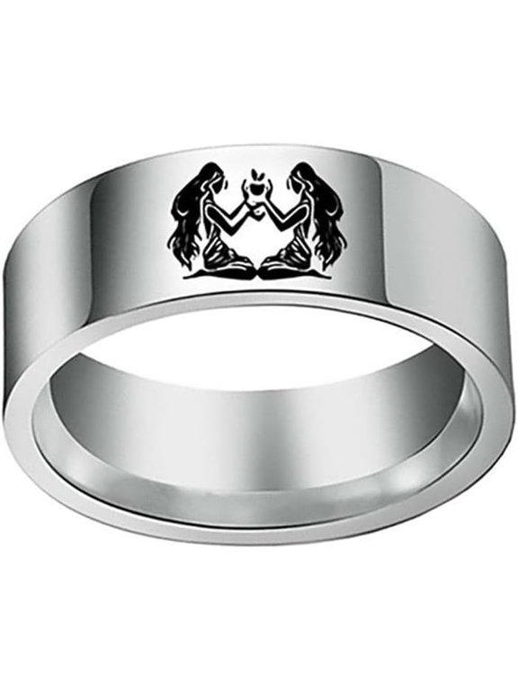 Men's Constellations Ring, Stainless Steel Modern Statement Band, Smooth Side Edge Design, 8mm Width, Party Concert Everyday Style