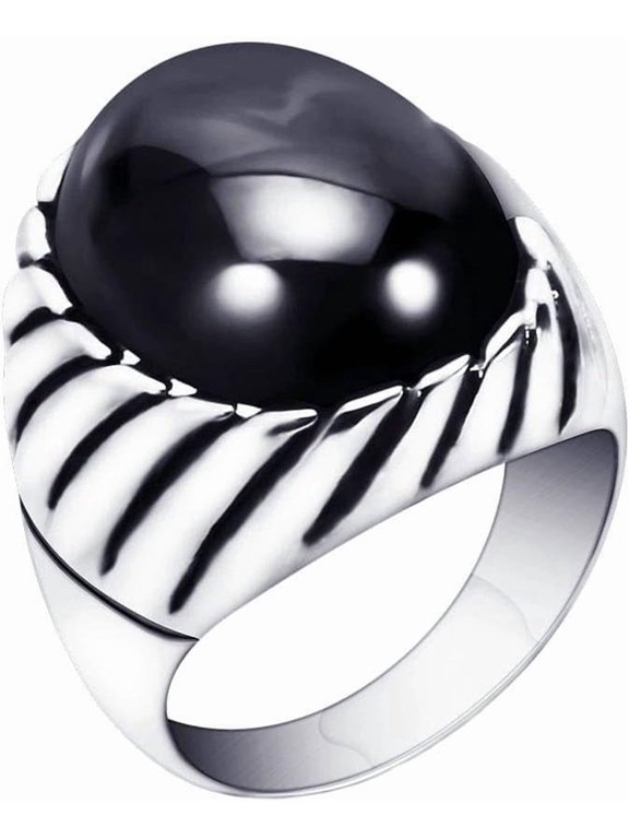 Men's Stainless Steel Stripe 20MM Retro Inlaid Stone Personality Trending Modern Ring