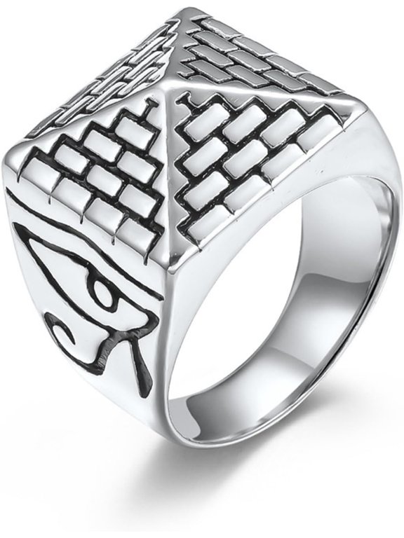 Unisex Egyptian Pyramid Eye of Horus Stainless Steel Ring, Ancient Egypt Decorative Ring, US Sizes 8-13