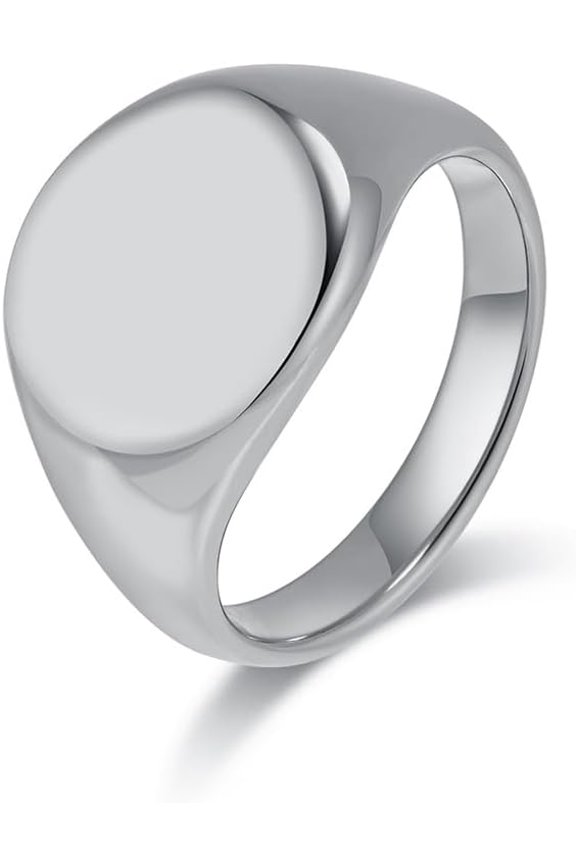 Unisex Stainless Steel Round Signet Ring Simple Plain Solid Modern Statement Band Polished Comfort Fit, Party Concert Everyday Style