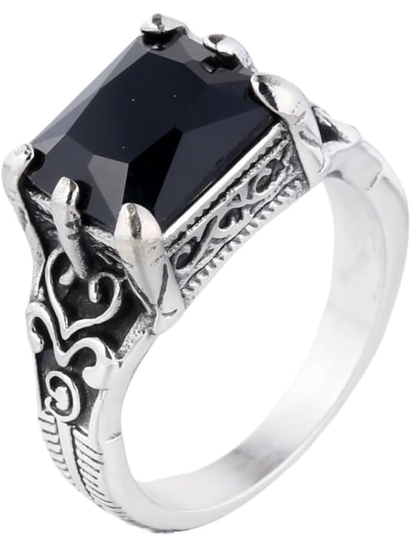 Unisex's Stainless Steel Classic Personalized Simple Unique Retro Trend Stone Ring, US Sizes 7-12
