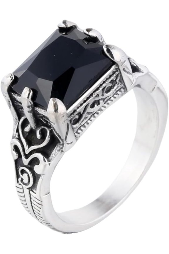Unisex's Stainless Steel Classic Personalized Simple Unique Retro Trend Stone Ring, US Sizes 7-12