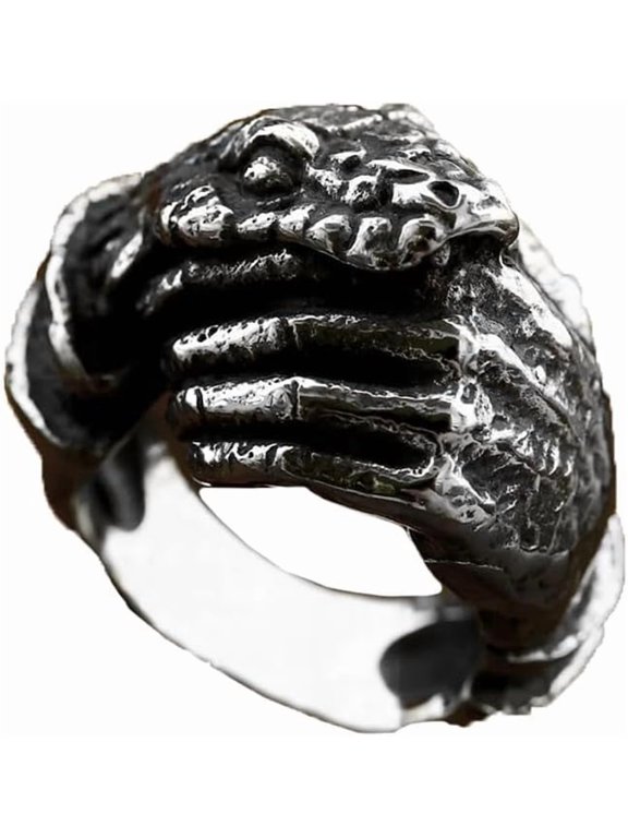 Vintage Punk Crocodile Skull Wrap Ring for Men, Stainless Steel Domineering Alligator Biker Band
