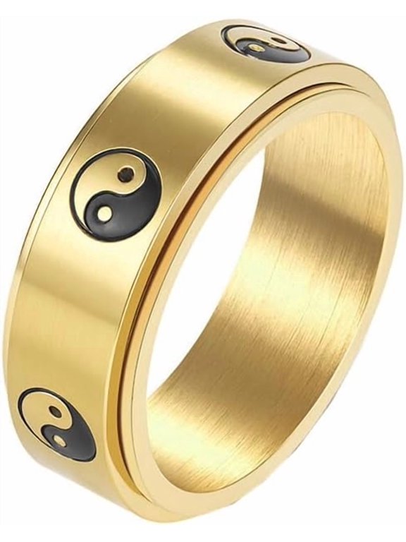 Women Men's Stainless Steel Rotatable Yin Yang Pattern Ring, Personalized Decorative Spinner Ring
