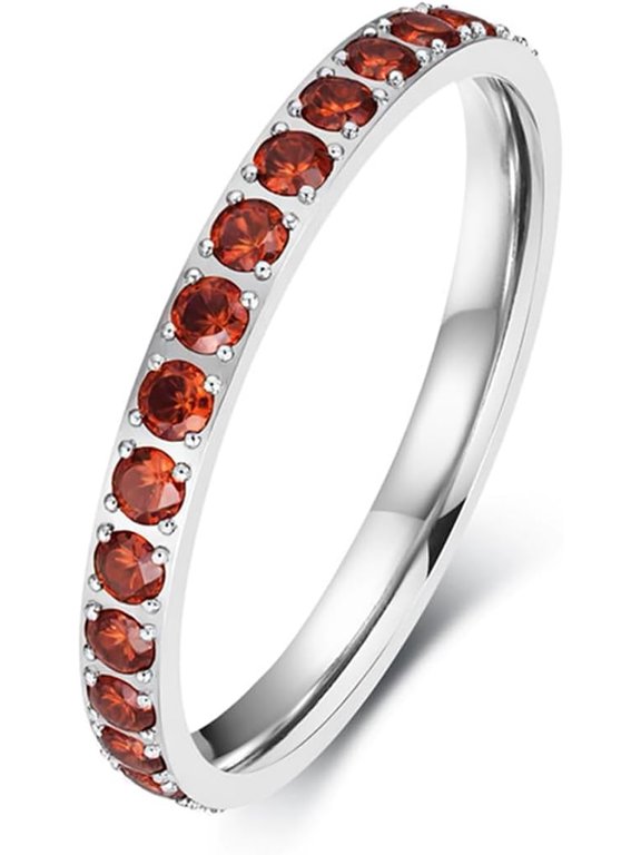 Women's 3mm Stainless Steel Full Stone Inlaid Stackable Ring, Dainty Delicate Decorative Band, US Sizes 5-9