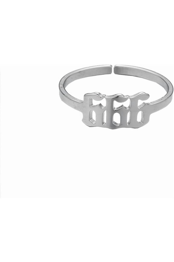 Women's Angel Numbers Open Ring, Adjustable Stainless Steel Unique Statement Ring