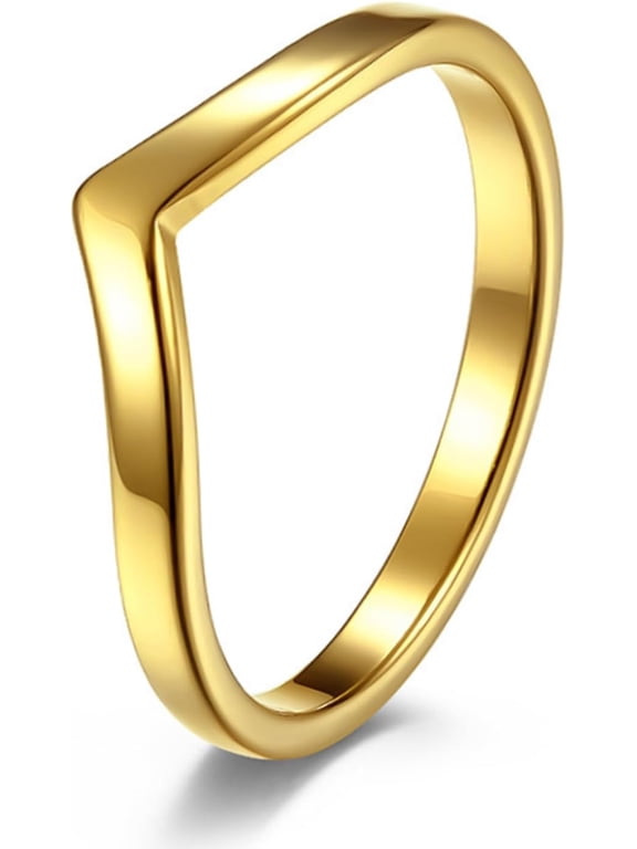 Women's Stackable Chevron Stainless Steel Rings, Gold Silver Tones Plain & Stone Styles Ring