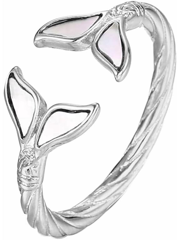 Women's Stainless Steel Mermaid Tail Open Ring with Shell Chic Whale Dolphin Tail Ring Stackable Band