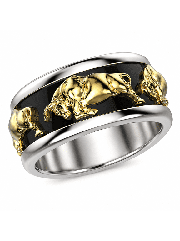 Bull Ring for Men, 3D Taurus Animal Statement Biker Ring, Size 7-11