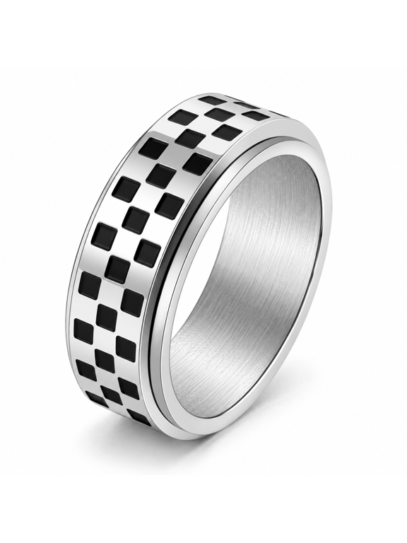 Checkerboard Spinner Ring for Men, Rotating Fidget statement ring