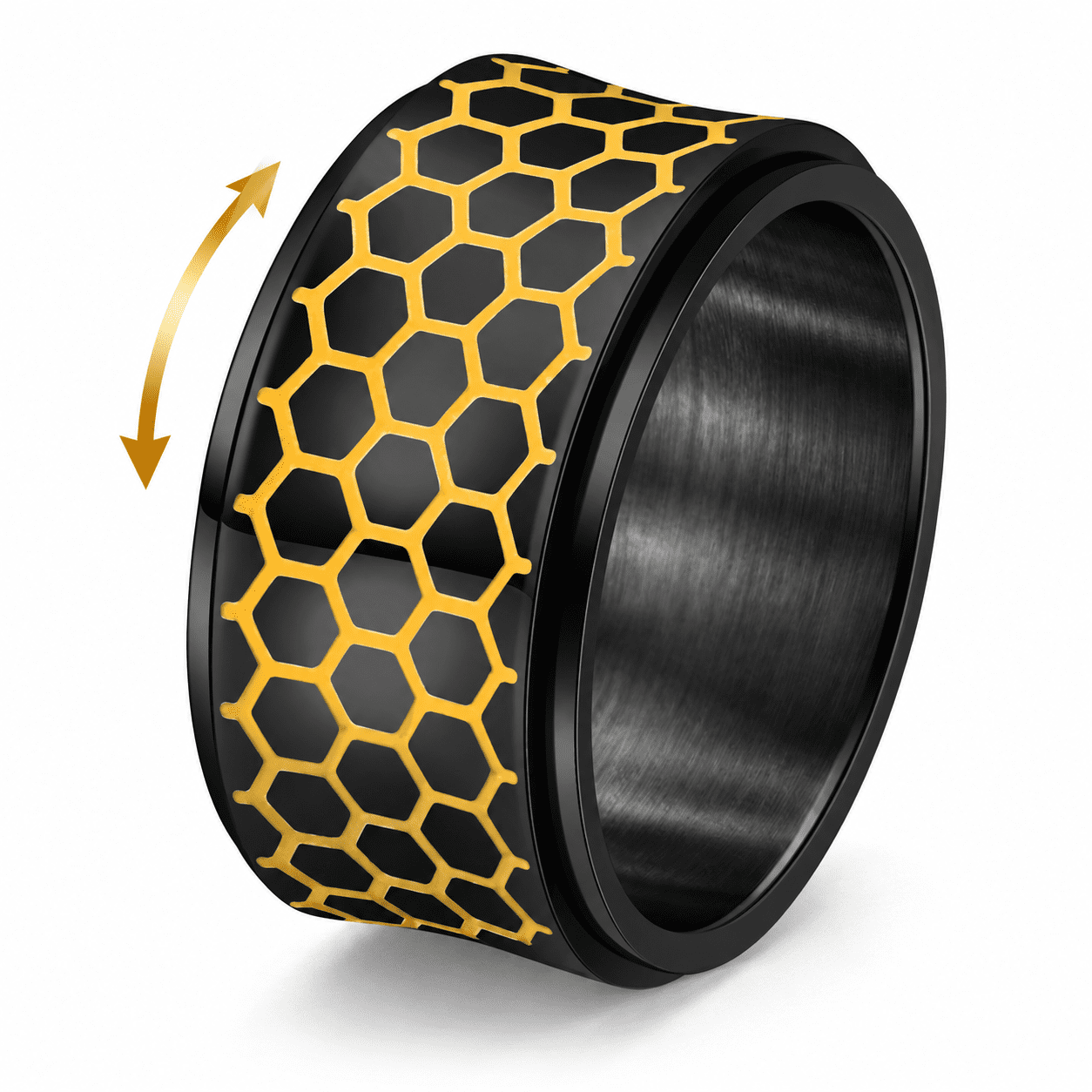 BQH Honeycomb Spinner Ring for Men, Luminous Titanium Steel Fidget Ring ...