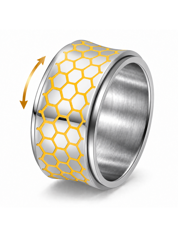 Honeycomb Spinner Ring for Men, Luminous Titanium Steel Fidget Ring