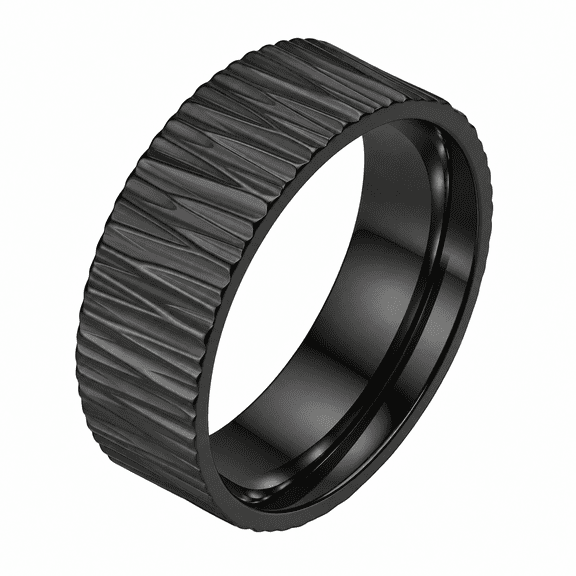 BQH Men's 8mm Geometric Line Textured Stainless Steel Band Ring US 7-12