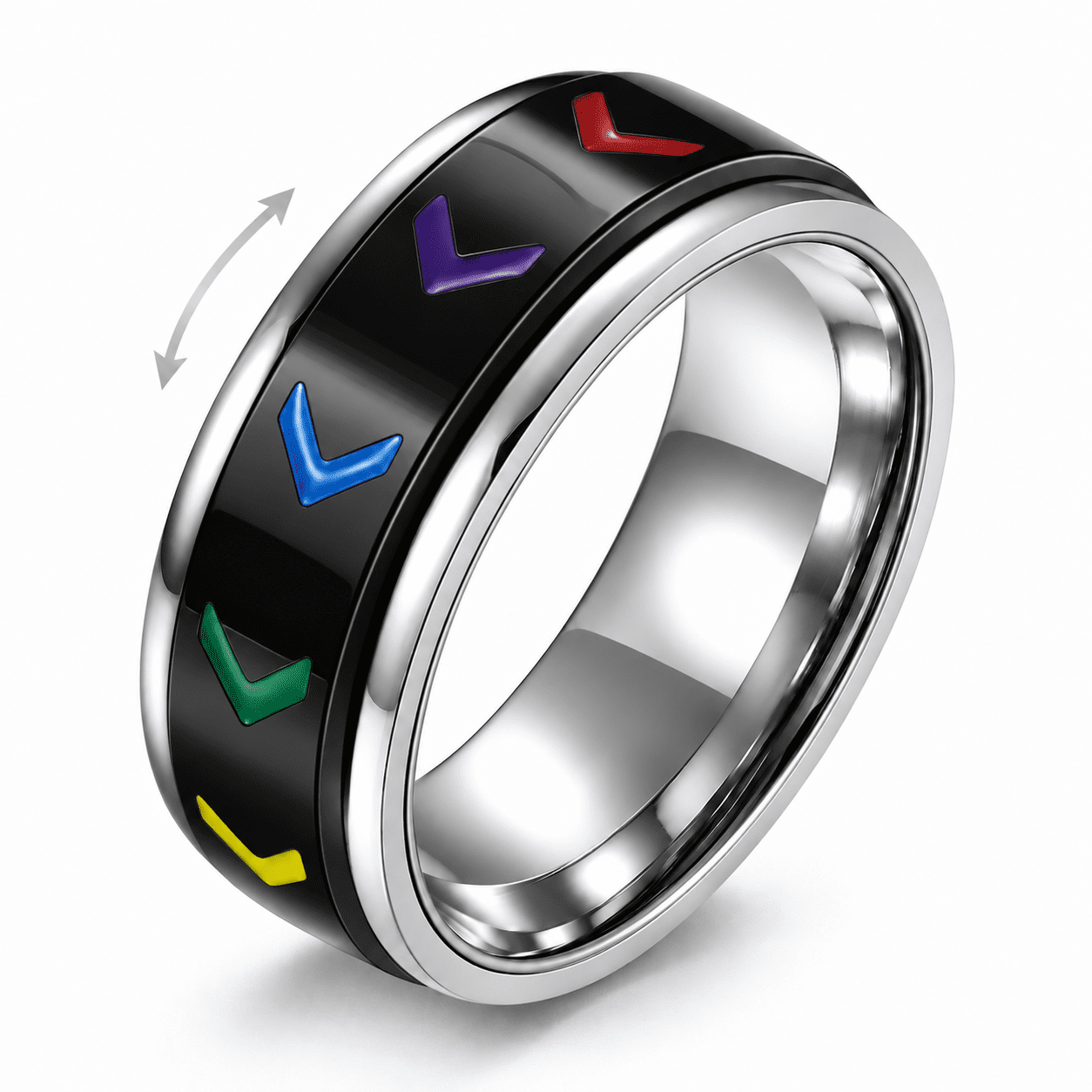 BQH Men's Rainbow Chevron Spinner Ring, 8mm Fidget Band, US 7-12 ...