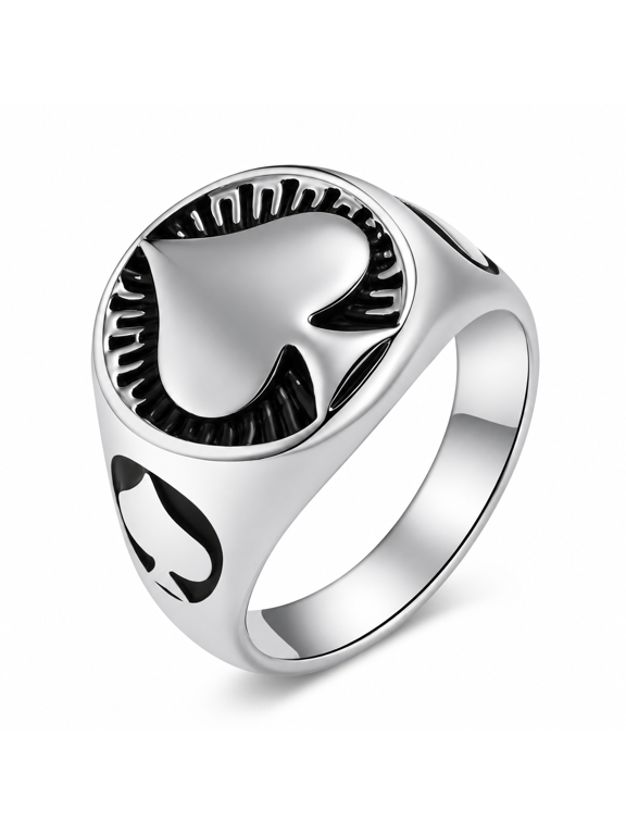 Spade Signet Ring for Men, Stainless Steel Statement Ring, Sizes 7-13