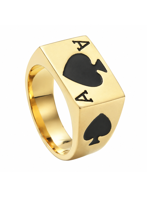 Men Ace of Spades Signet Ring in Stainless Steel, US Sizes 7-13, 11mm Playing Card Face with Side Symbols for Game Nights and Card Enthusiast Birthday Gifts