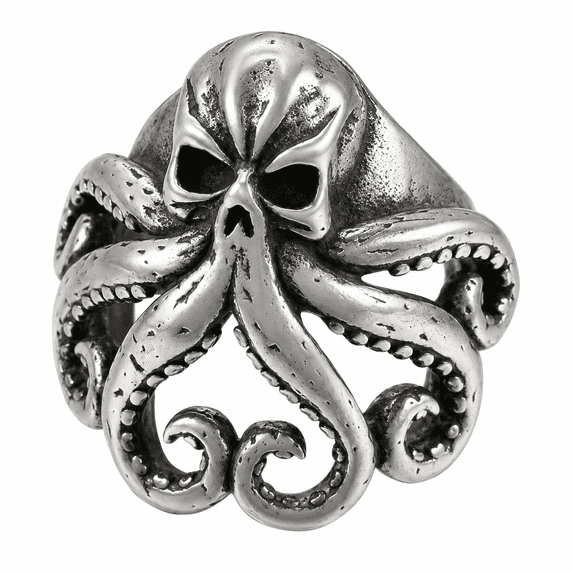 Skrloton Rings BQJ Men Skull Octopus Ring in Stainless Steel, Curling Tentacles with ...